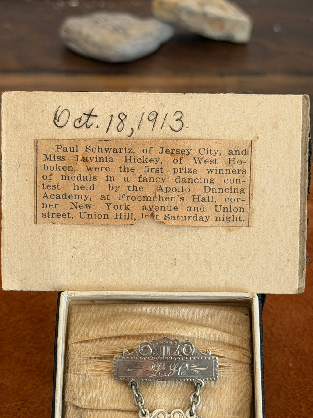 Antique 1913 Fancy Dancing First Prize Medal Pin Original Box
