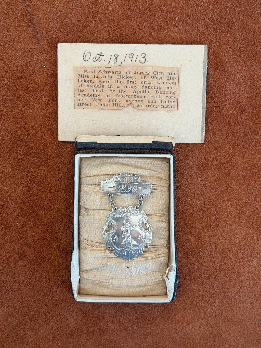 Antique 1913 Fancy Dancing First Prize Medal Pin Original Box