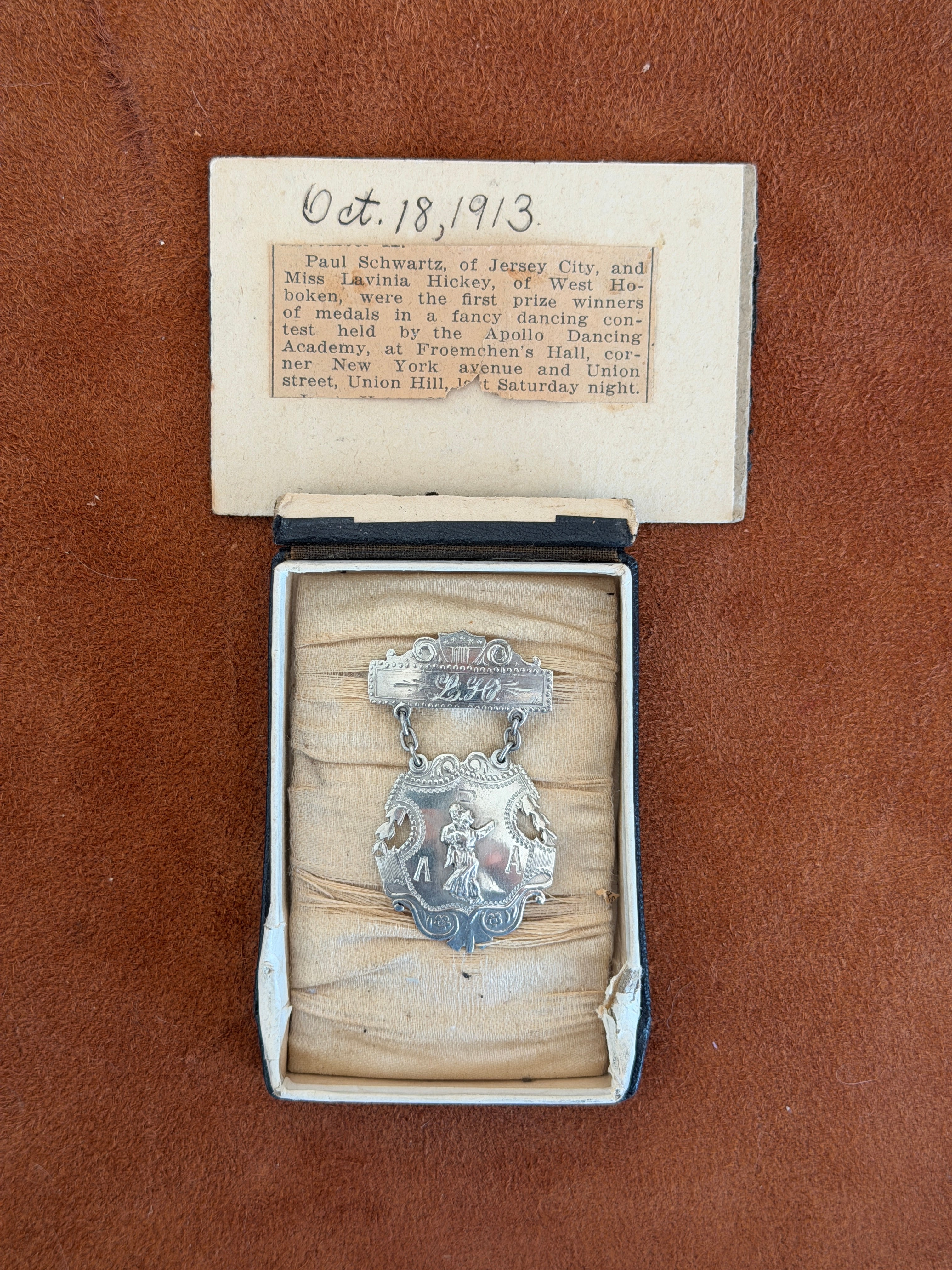 Antique 1913 Fancy Dancing First Prize Medal Pin Original Box