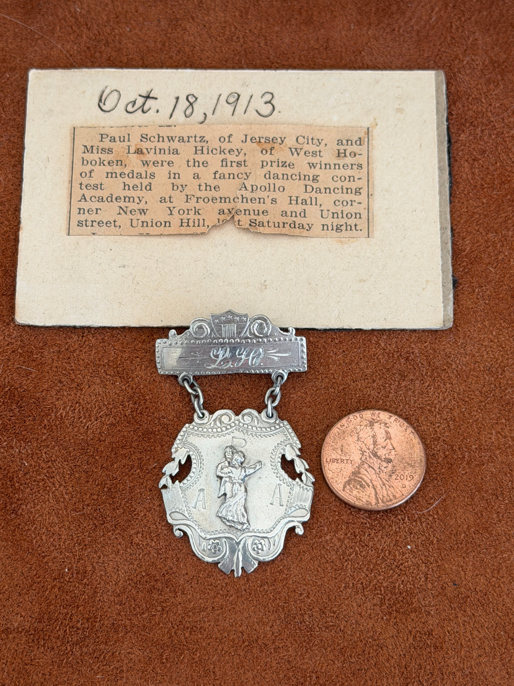 Antique 1913 Fancy Dancing First Prize Medal Pin Original Box